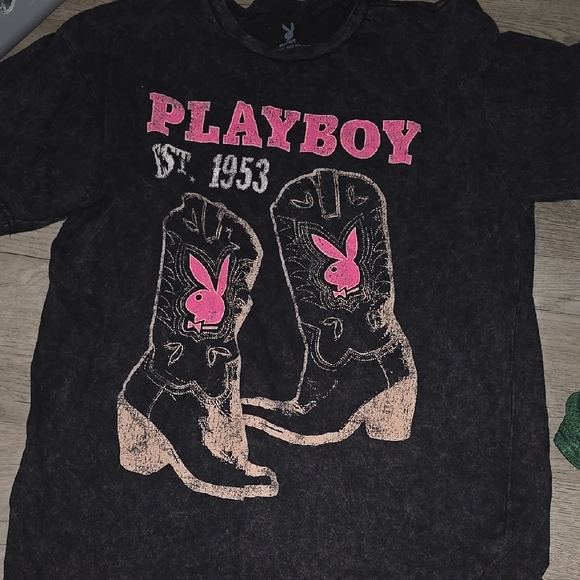 PLAYBOY Black Tee with Pink Logo and Boots - Picture 1 of 1